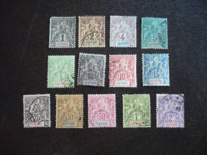 Stamps - French Guiana - Scott#32-39,42,44-46,49-50 - Used Part Set of 13 Stamps