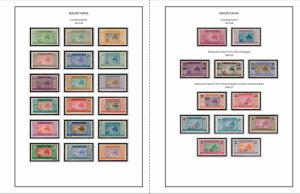 COLOR PRINTED MAURITANIA 1906-1944 STAMP ALBUM PAGES (15 illustrated pages)