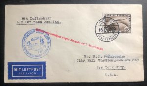 1929 Germany Graf Zeppelin LZ 127 World Flight Airmail FFC Cover to New York USA