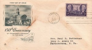 1946 - 150th Statehood Anniv Tennessee FDC - Typed - Single - Cachet - F416