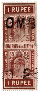 (I.B) Ceylon Telegraphs : 1R (two halves)