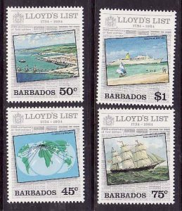 Barbados-Sc#627-30- id9- unused NH set-Ships-Lloyd's List-1984-