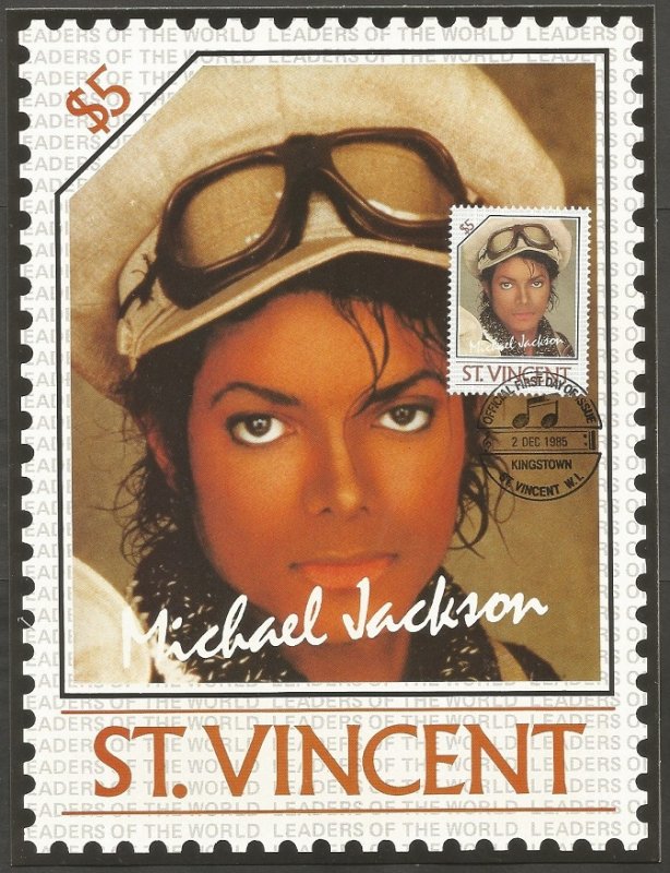 ST VINCENT STAMP,1985 MICHAEL JACKSON $5 STAMP.FIRST DAY OF ISSUE.MAXI CARD