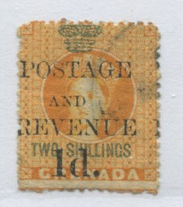 Grenada QV 1888 overprinted 1d Postage and Revenue on 2/ used