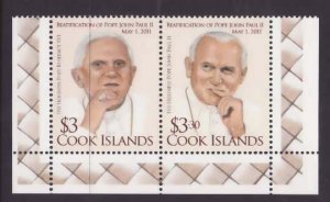 Cook Is.-Sc#1401- id9-unused NH set-Pope John Paul II-2012-