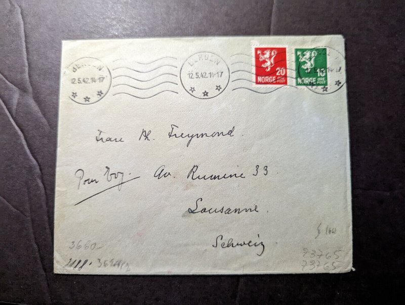 1942 Censored Norway Cover Bergen to Lausanne Switzerland