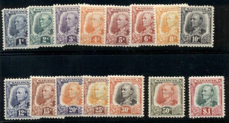 SARAWAK #94-108, Complete set, og, LH, VF, Scott $142.50