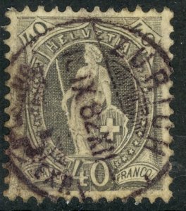 SWITZERLAND 1882-1904 40c STANDING HELVETIA P.11 1/2x11 3/4 Sc 84 VFU