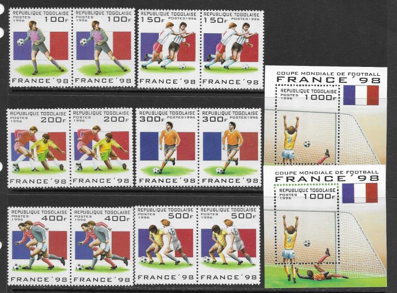 Togo 1713-9 MNH Soccer set cpl. in pair format, vf.   2022 CV $26.50