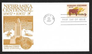 UNITED STATES FDC 5¢ Nebraska Statehood 1967 Nebraska Centennial