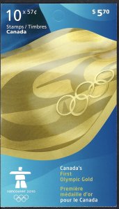 Canada #2372a 57¢ Olympics Gold Medal (2010). Booklet of 10 stamps. MNH