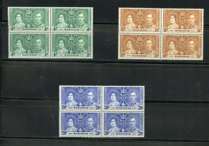 BAHAMAS CORONATION OF GEORGE VI 1937 SC# 97-99 MINT NH BLOCKS OF 4 AS SHOWN