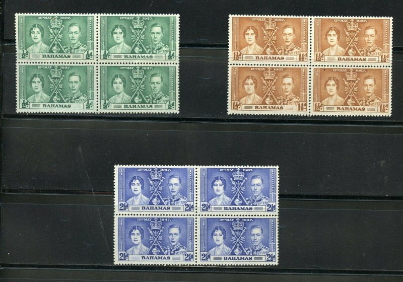 BAHAMAS CORONATION OF GEORGE VI 1937 SC# 97-99 MINT NH BLOCKS OF 4 AS SHOWN