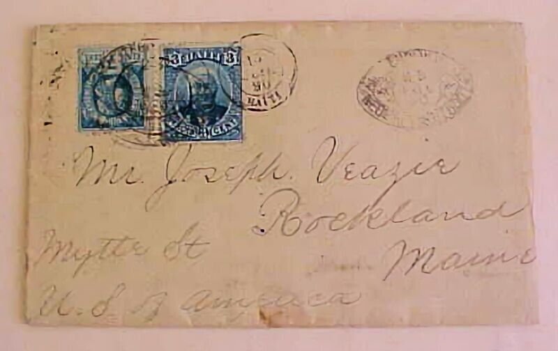 HAITI  #12,23 PORT AU PRINCE 1890 NETHERLANDS SHIP CANCEL B/S NY EYEGLASS