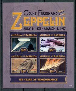 Antigua & Barbuda 2017 MNH Count Von Zeppelin 4v M/S Zeppelins WWI Stamps