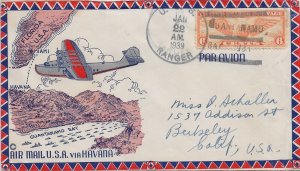 1939 USS Ranger CVA-4, Guantanamo Bay to Berkley, Ca Airmail (N8036)