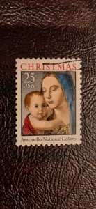 US Scott # 2514; used 25c Christmas from 1990; VF/XF centering; off paper