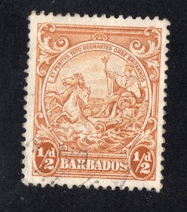 Barbados 1942 1/2p bister Seal, Scott 193A used, value = 45c