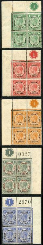 British Honduras SG138/42 Relief Set in Plate Blocks U/M (tropicalised gum)