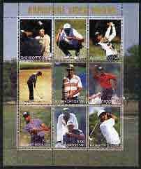 BASHKIRIA - 2001 -Tiger Woods - Perf 9v Sheet - Mint Never Hinged -Private Issue