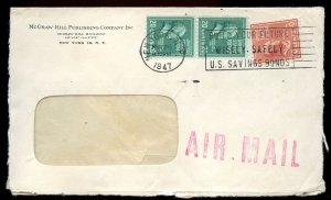 U.S. Scott 825 (2), 815 Prexies on Air Mail 1947 Cover 