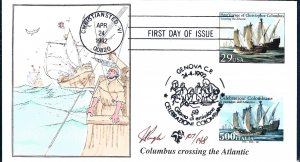 Pugh Designed/Painted Columbus Crossing Atlantic FDC...147 of 148 created!