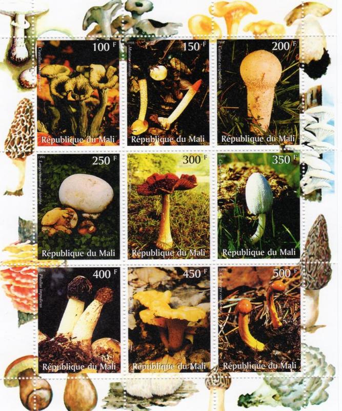 Mali 1998   Mushrooms-Fungi Sheetlet  (9) Perforated MNH