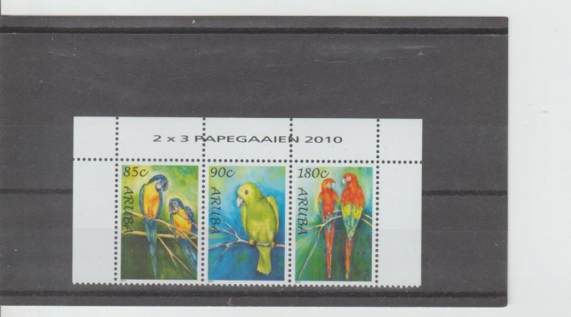 Aruba  Scott#  365  MNH Strip of 3  (2010 Parrots)