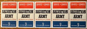 US # 1267 Salvation Army strip of 5 5c 1965 Mint NH