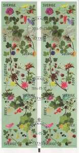 Sweden 2014 used Booklet pane of 10 5 different Flowers and fruit