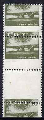 Turkey 1959-60 Euphrates Bridge 20k vert gutter strip of ...