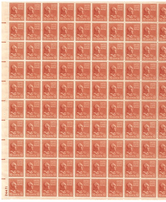 #815 – 1938 10c Tyler – Presidential Series – MNH OG Sheet