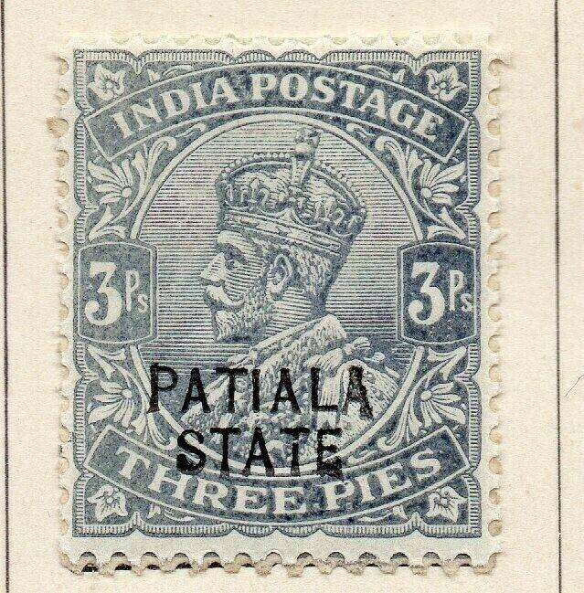 Patiala 1913-26 Early Issue Fine Mint Hinged 3p. Optd 320095