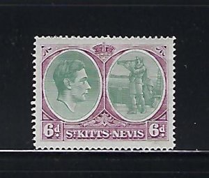 ST. KITTS NEVIS SG 74A  GEORGE VI 6D (PERF 131/2X14- BROKEN OVAL)  - MINT HINGED