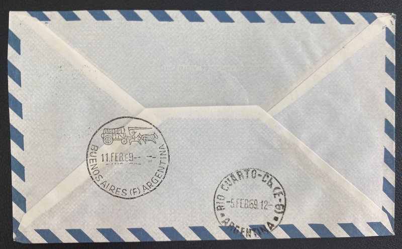 1969 Cordoba Argentina First Flight Airmail Cover FFC  To Rio Cuarto