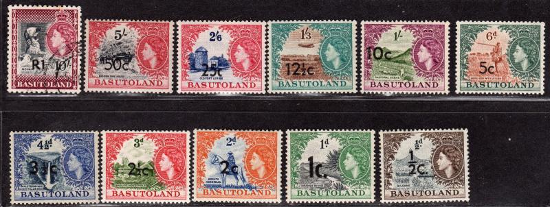 $Basutoland Sc#61-71 mint-used/H, complete set, top value used, Cv. $50.55