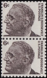 US 1284 Franklin D Roosevelt 6c vert pair MNH 1966