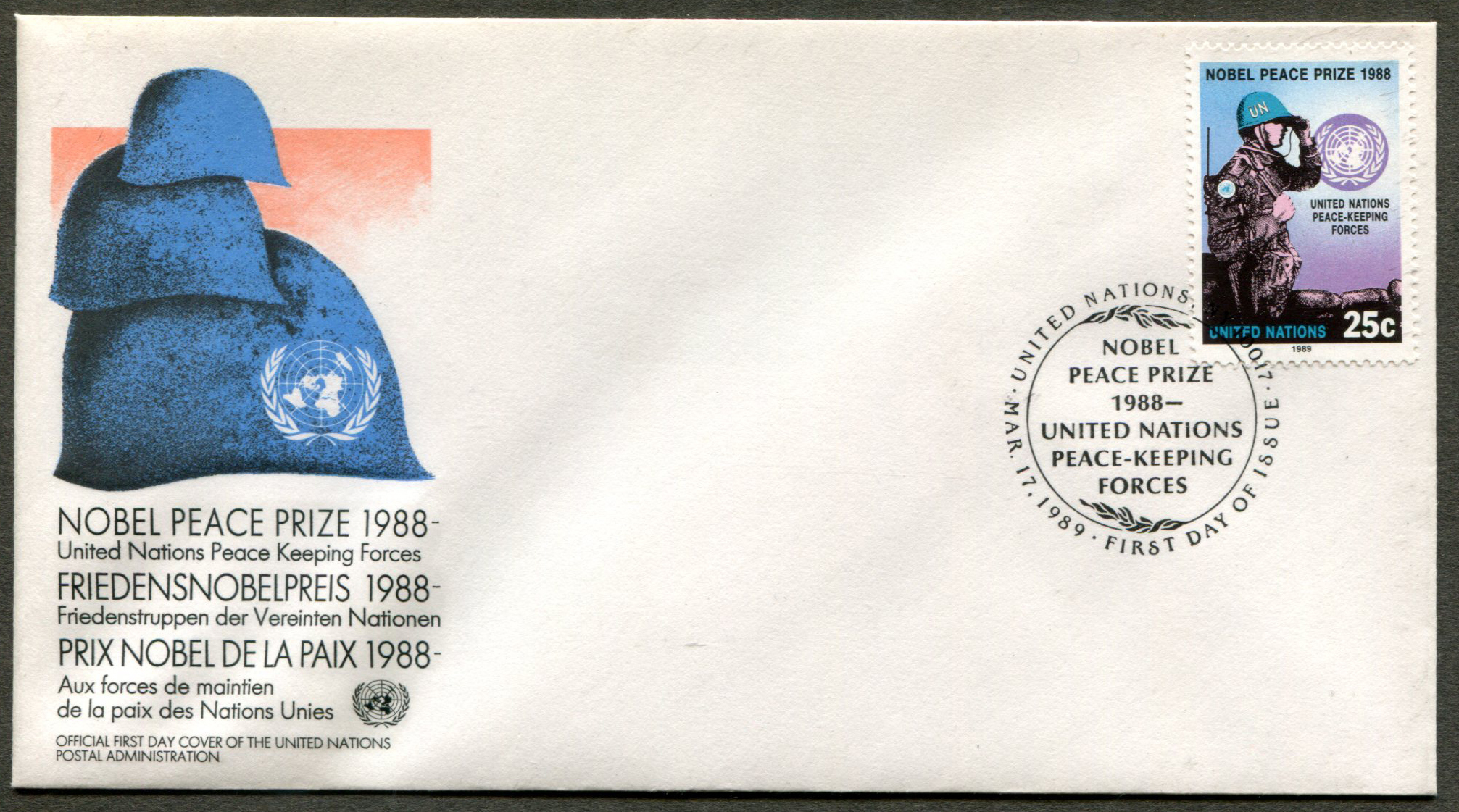 548 UN - New York Nobel Peace Prize 1988 FDC  Worldwide - United Nations,  General Issue Stamp / HipStamp