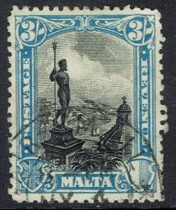 MALTA 1930 PICTORIAL 3/- INSCRIBED POSTAGE REVENUE USED 