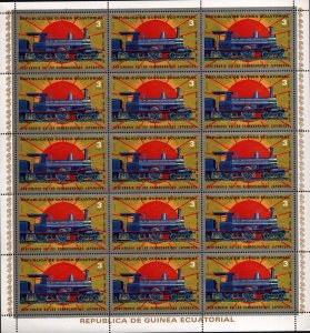 EQUATORIAL GUINEA 1972 LOCOMOTIVES /TRAINS 7 FULL SHEETS OF 15 STAMPS MNH