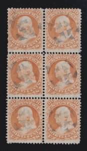 US 71 1861 30c Franklin Used Block of 6 SCARCE Multiple F-VF SCV $3750