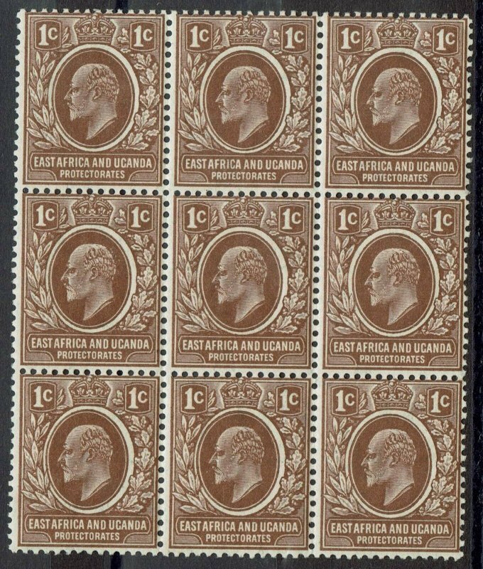 EAST AFRICA AND UGANDA 1907 KEVII 1C MNH ** BLOCK 