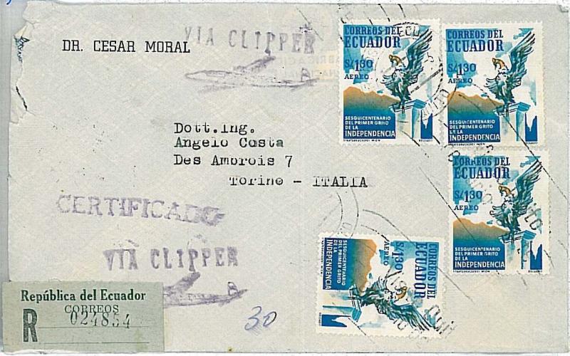 BIRDS \ EAGLES - POSTAL HISTORY COVER via CLIPPER ! ECUADOR 1969