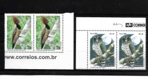 BRAZIL 2008 MERCOSUR ISSUE AUTOCHTHONOUS BIRDS SET OF 2 VALUES  IN PAIRS MNH