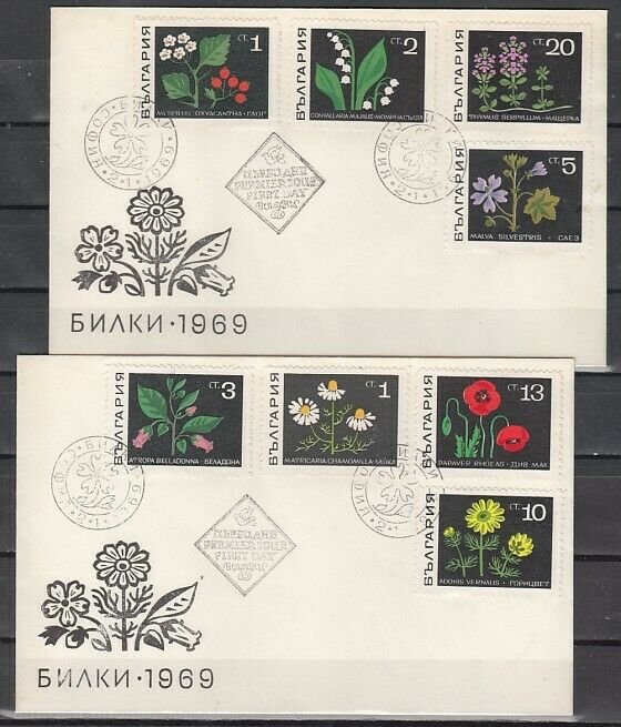 Bulgaria, Scott cat. 1728-1735. Herbs & Flowers issue. 2 First day covers. ^