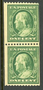 USA 1908 Franklin 1¢ Green Perf 12 Horz SL Wmk Pair Scott 385 MNH B736