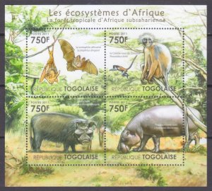 2011 Togo 4145-4148KL Fauna - Rainforest of sub-Saharan Africa 12,00 €