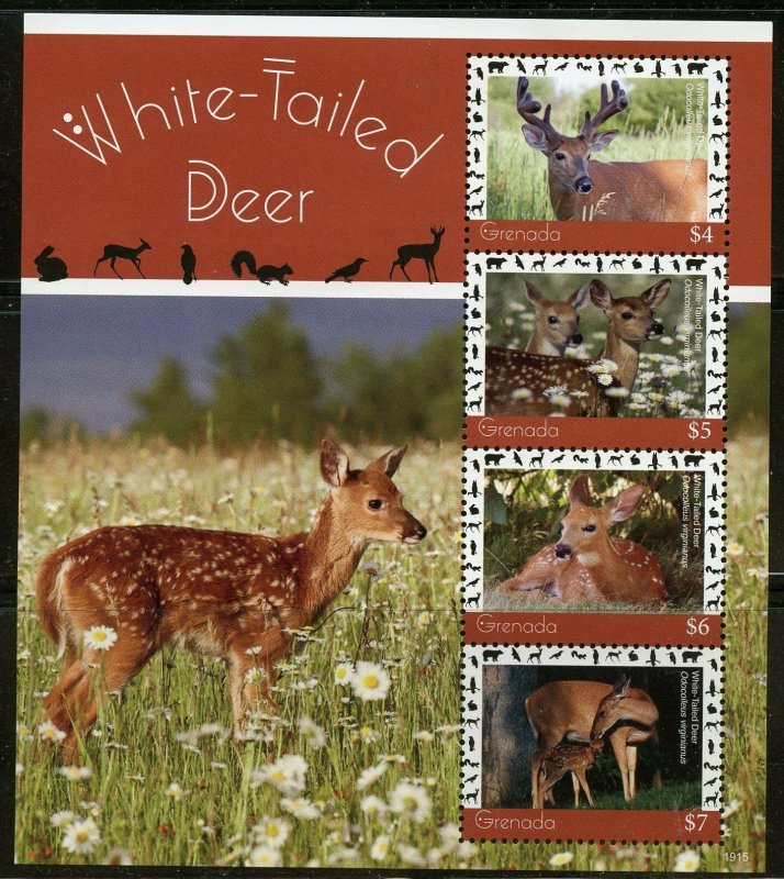 GRENADA 2019 WHITE TAILED DEER  SHEET  MINT NEVER HINGED 