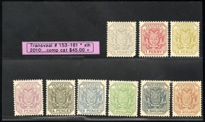 Transvaal Stamps # 153-161 MNH VF Scott Value $45.00