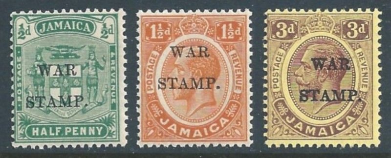 Jamaica #MR7-9 NH Arms, George V Ovptd. War Stamp